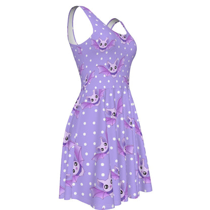 Lavender Bat Skater Dress - With Pockets