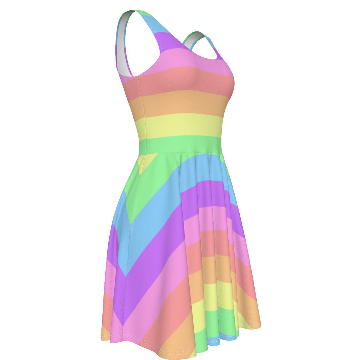 Rainbow Stripe Skater Dress - With Pockets