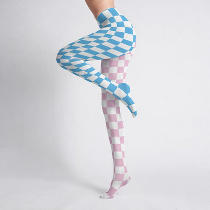 Pink Blue Check Tights