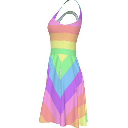 Rainbow Stripe Skater Dress - With Pockets