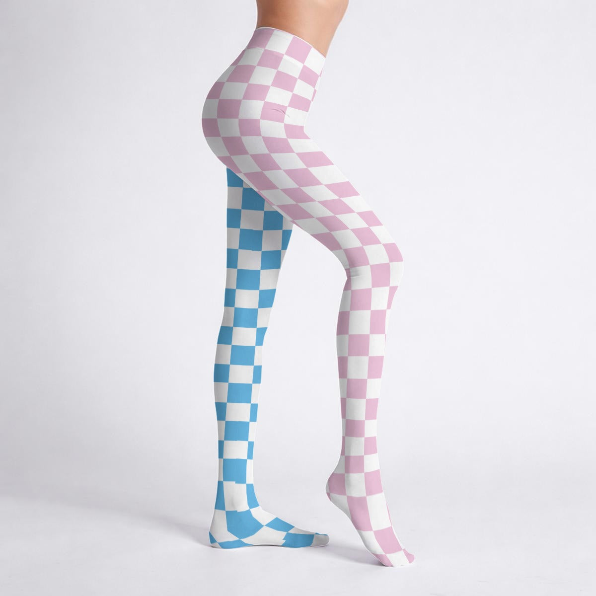 Pink Blue Check Tights