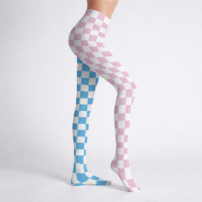 Pink Blue Check Tights