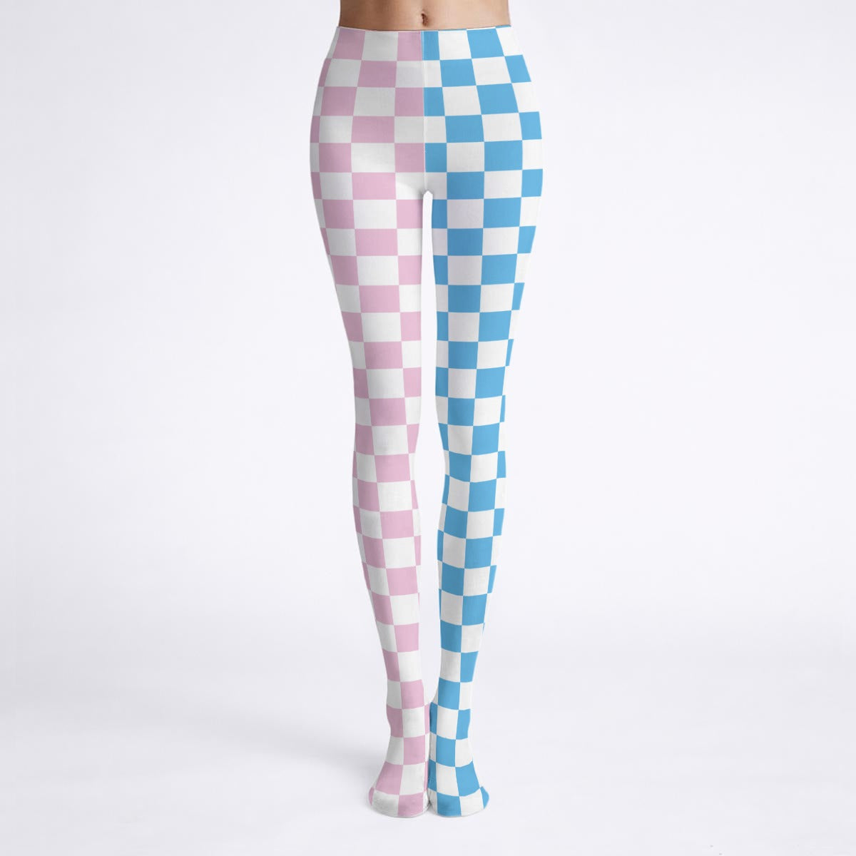 Pink Blue Check Tights