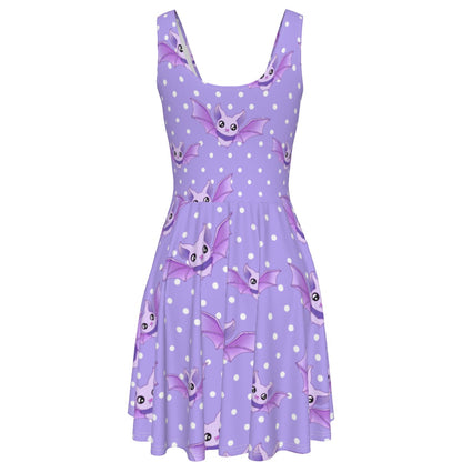 Lavender Bat Skater Dress - With Pockets
