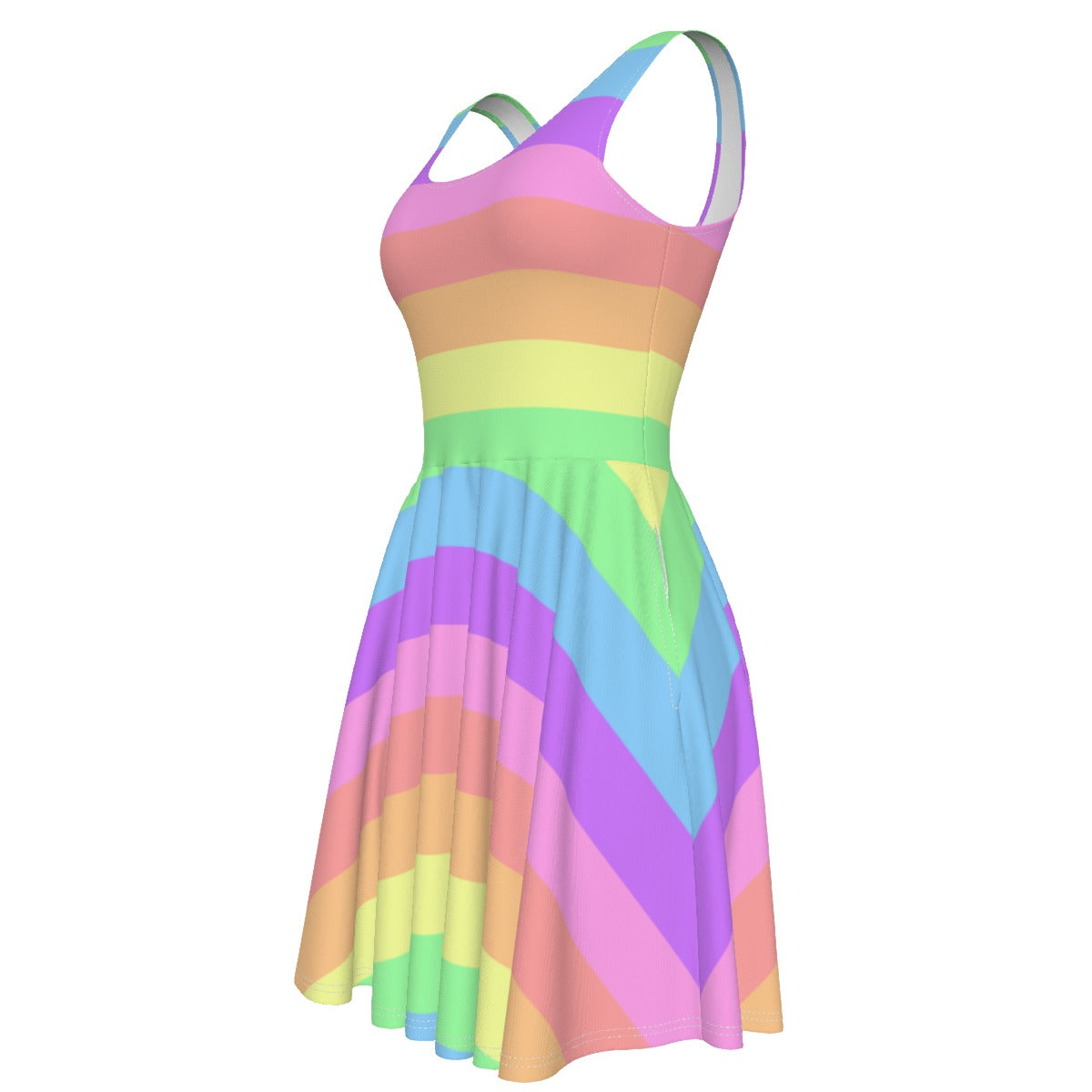 Rainbow Stripe Skater Dress - With Pockets