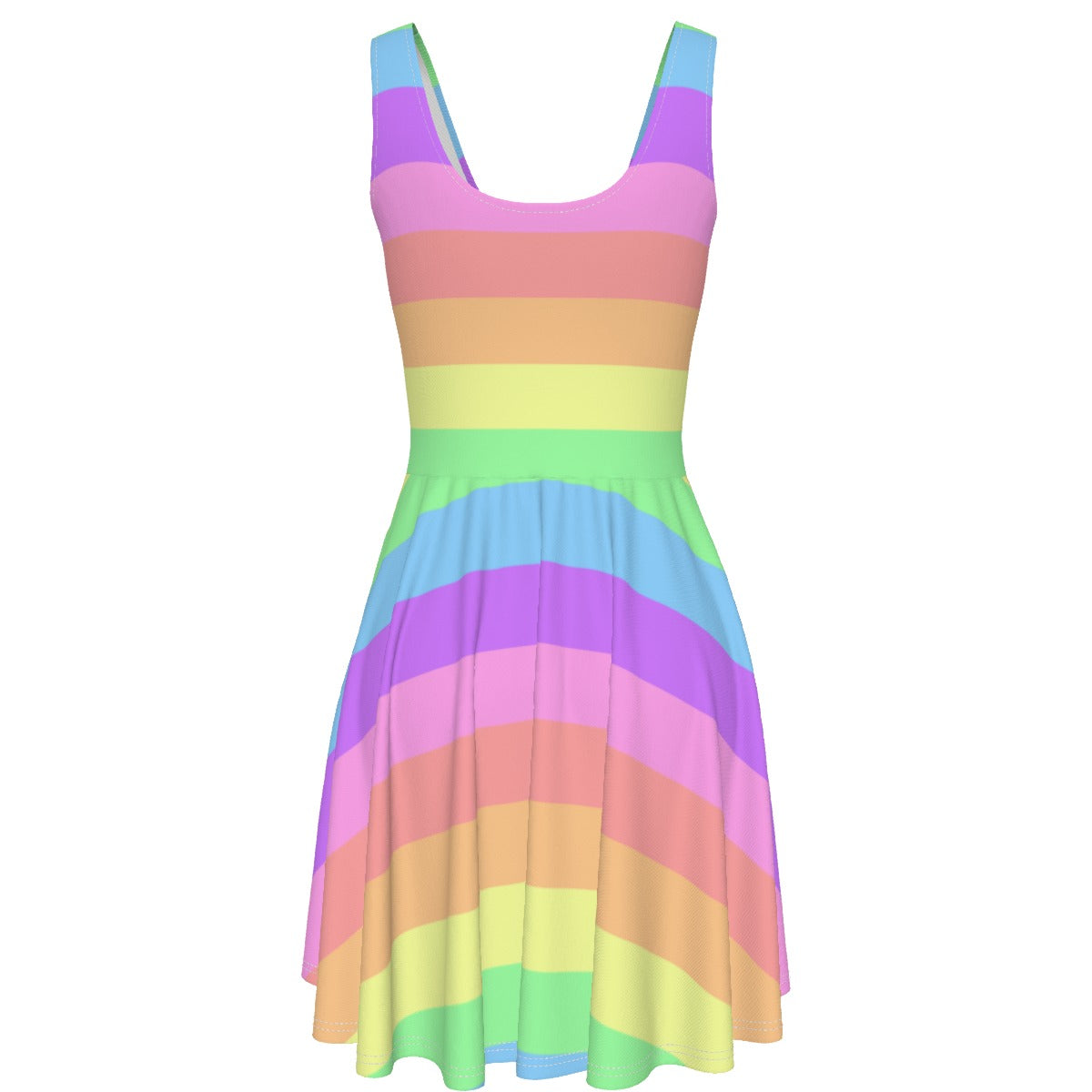 Rainbow Stripe Skater Dress - With Pockets