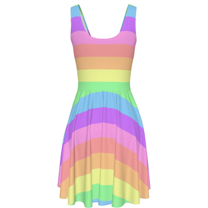 Rainbow Stripe Skater Dress - With Pockets