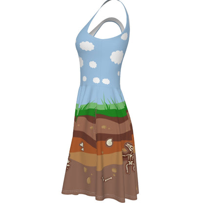 Dino Fossil Skater Dress - With Pockets