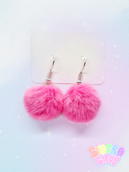 Pink Pom Pom Earrings