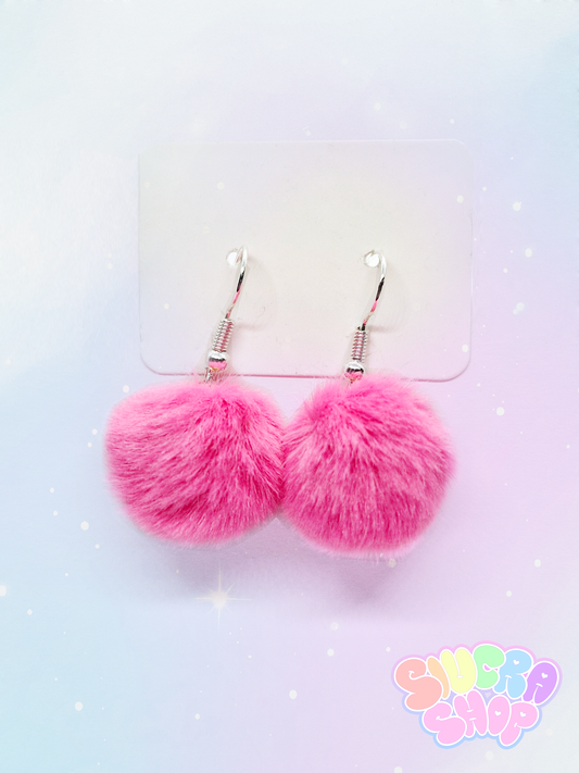 Pink Pom Pom Earrings